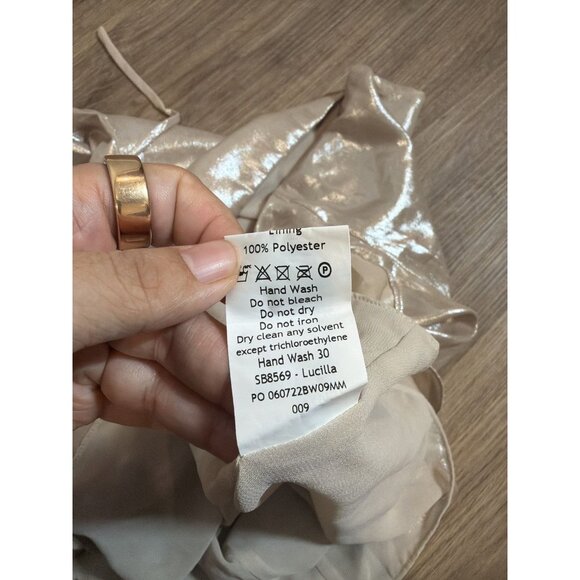HOUSE OF CB Lucilla Beige Shimmer Mini Dress Mini Dress Large Metallic Shine - Picture 8 of 10